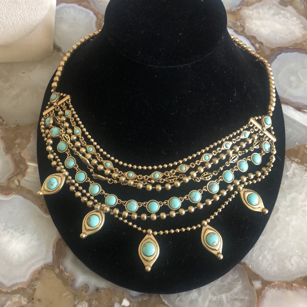 Layered Chains of Gold & Genuine Turquoise Necklace-Boutique